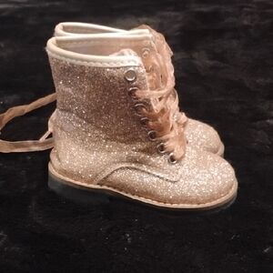 Kids Glitter Lace-Up Boots - Rose Gold